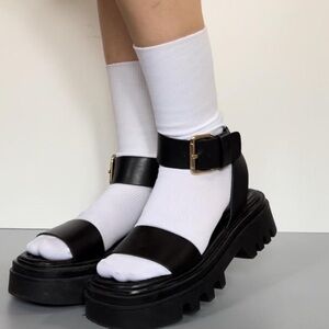 Zara Leather Chunky Platform Ankle Strap Sandals Size 38/7.5 Y2K